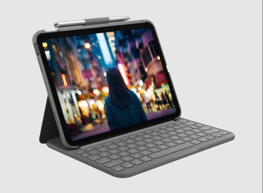 Logitech Slim Folio Bluetooth Keyboard Case iPad 10.9 10th Gen / A16 11th Gen Oxford Grey