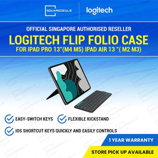 Logitech Flip Folio Keyboard Case for ipad Pro 13 inch (M4 M5) ipad Air 13 Inch ( M2 M3) Graphite