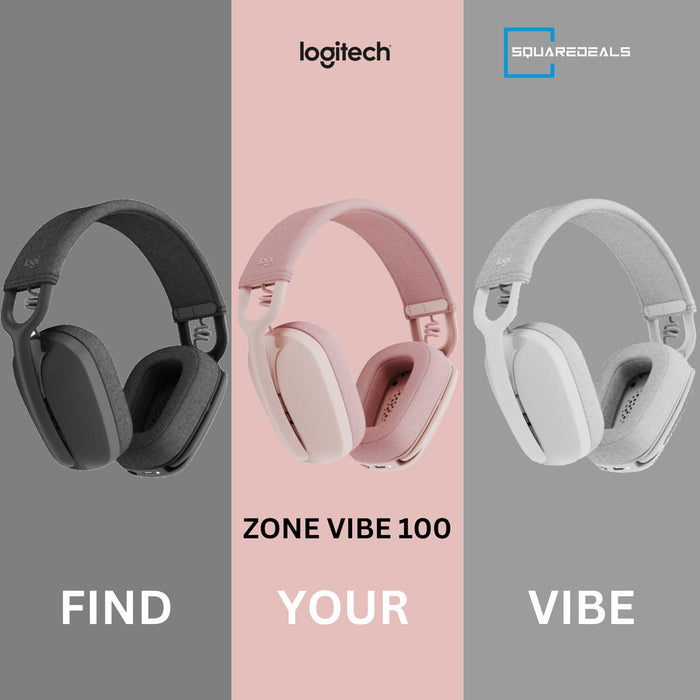 Logitech Zone Vibe 100 Wireless Bluetooth 5.2 Headset Lightweight with Mic All Colors