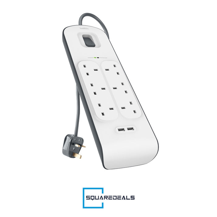 Belkin Surge Plus 4 6 8 Way Outlet Dual Port USB Surge Protector 2.4A Charging 2M Cable