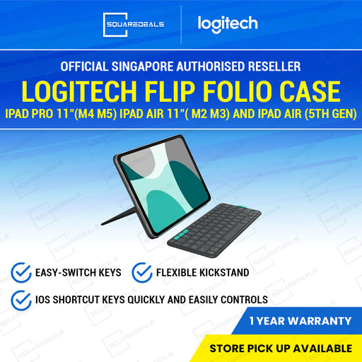 Logitech Flip Folio Keyboard Case for iPad Pro 11 (M4 M5) iPad Air 11 (M3 M2 5th Gen) Graphite