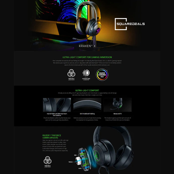 Razer Kraken V3 X Black Wired USB Gaming Headset For PC PS4