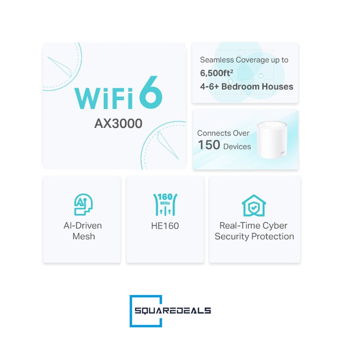 TP Link Deco X50 1 Pack/2 Pack/3 Pack AX3000 Dual Band Whole Home Mesh WiFi 6