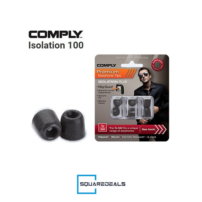Comply Foam TX-100 Isolation + WaxGuard 3 Pairs Earphone Tips Medium Black