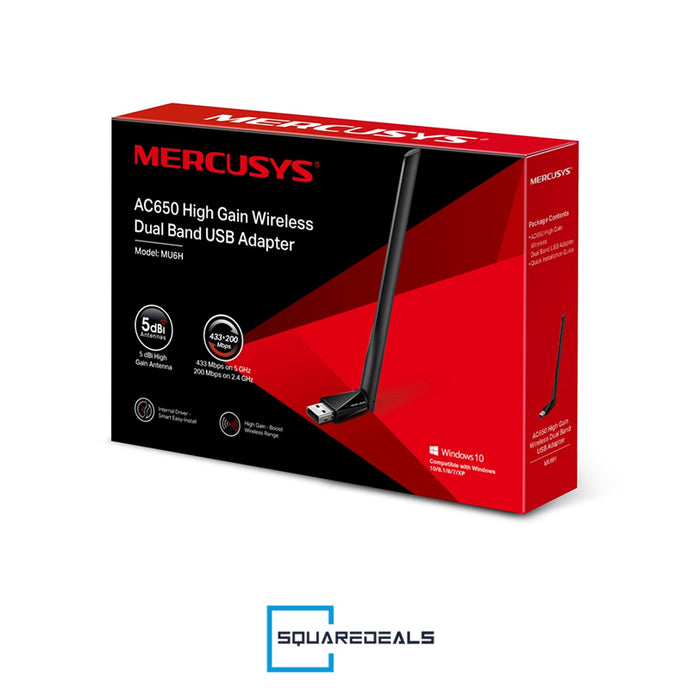 Mercusys MU6H AC650 High Gain WiFi Wireless High-Speed Dual Band USB Adapter